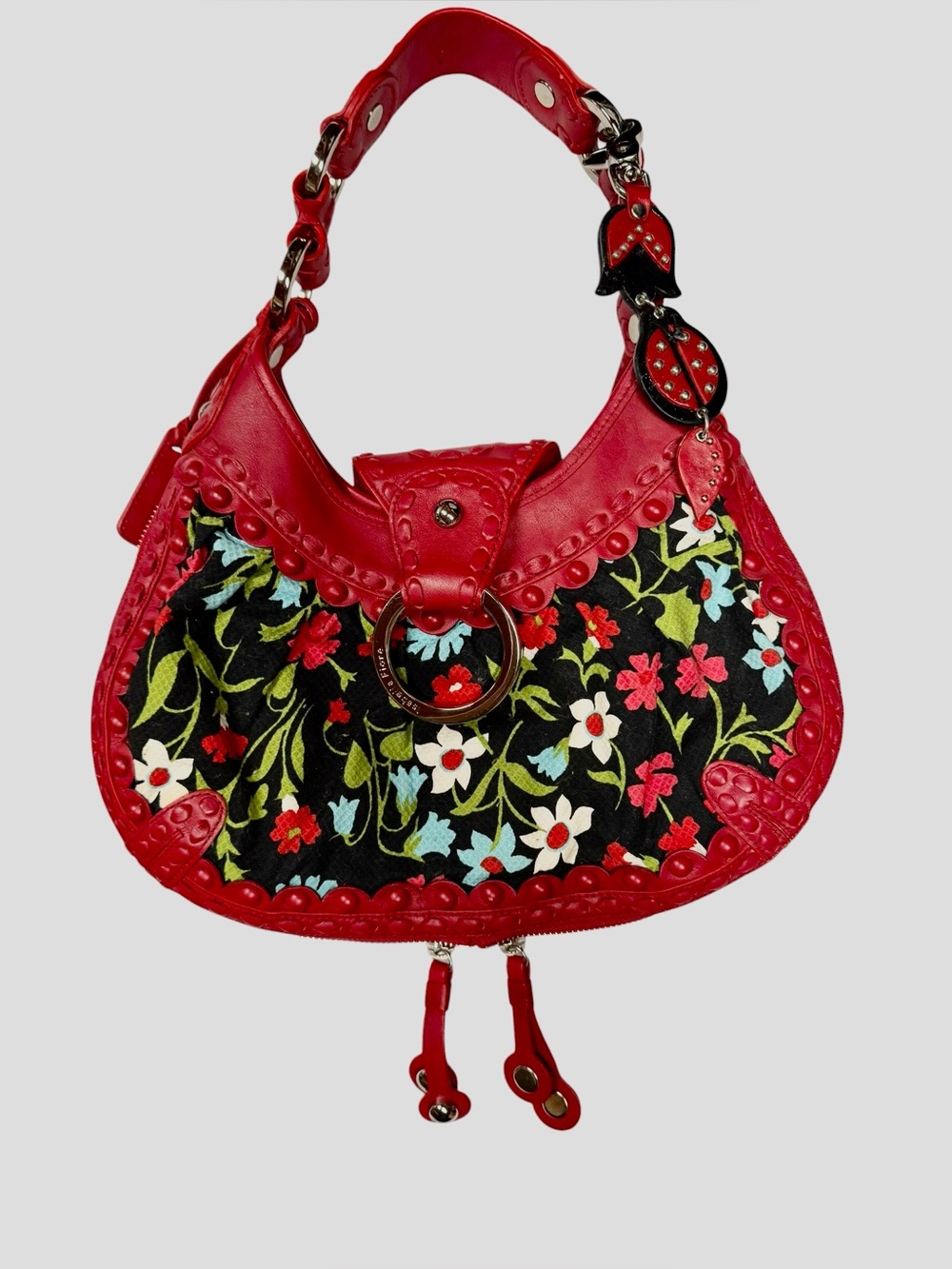 Isabella Fiore Red Floral Embroidered Shoulder Bag